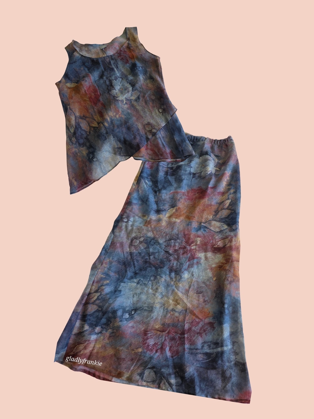 VINTAGE ANNE USA Blue Multi Watercolor Maxi Skirt SIZE M/L